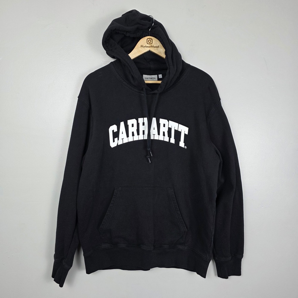 Carhartt WIP Mens Hooded University Sweatshirt Black White Logo Hoodie Large